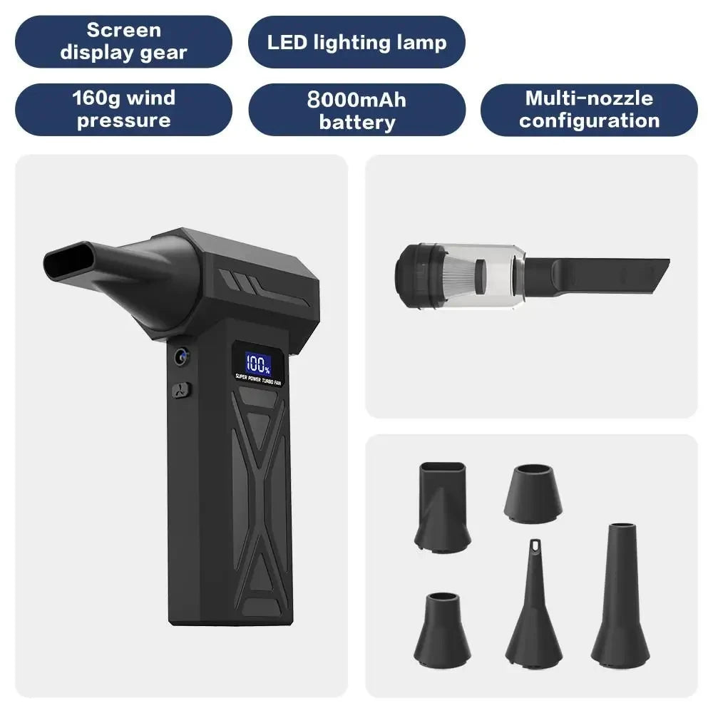 Powerful Air Blower 110000Rpm 4 Gear Adjustable Turbo Jet Blower With Led Light Battery Display Cordless Compressed Air Duster
