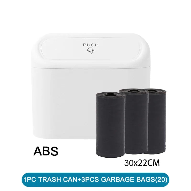 The covered car trash can contains 3 black garbage bags. The small car trash can is leak proof and miniature