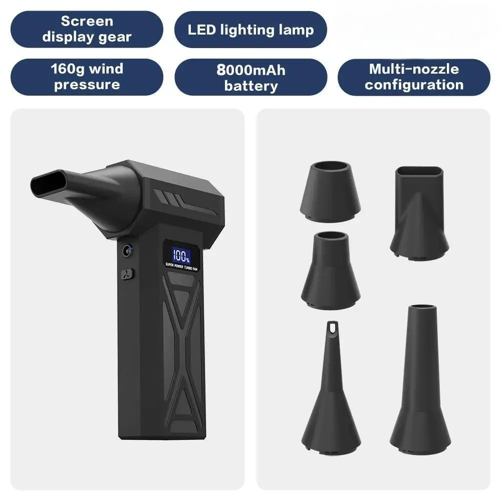 Powerful Air Blower 110000Rpm 4 Gear Adjustable Turbo Jet Blower With Led Light Battery Display Cordless Compressed Air Duster
