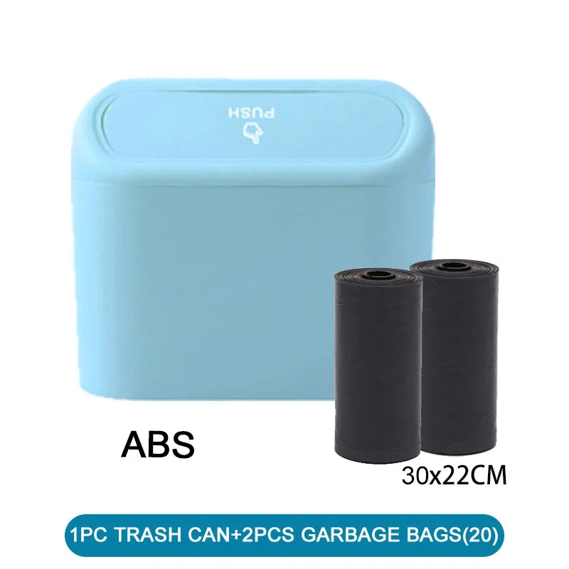 The covered car trash can contains 3 black garbage bags. The small car trash can is leak proof and miniature